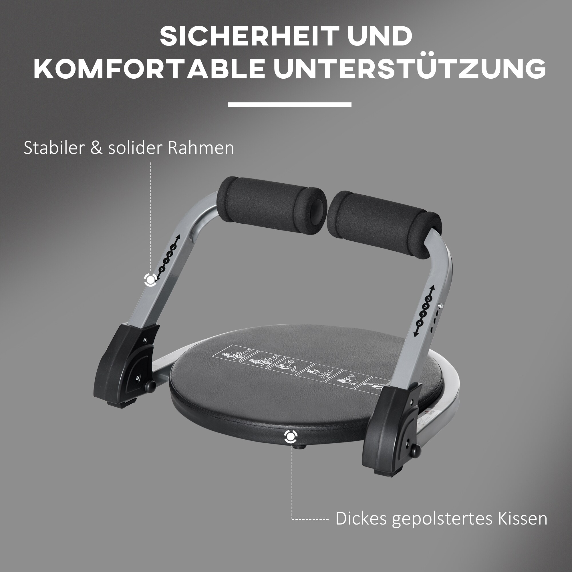 HOMCOM Bauchmuskel-Trainer mit Sitzissen schwarz 55L x 42B x 32Hcm