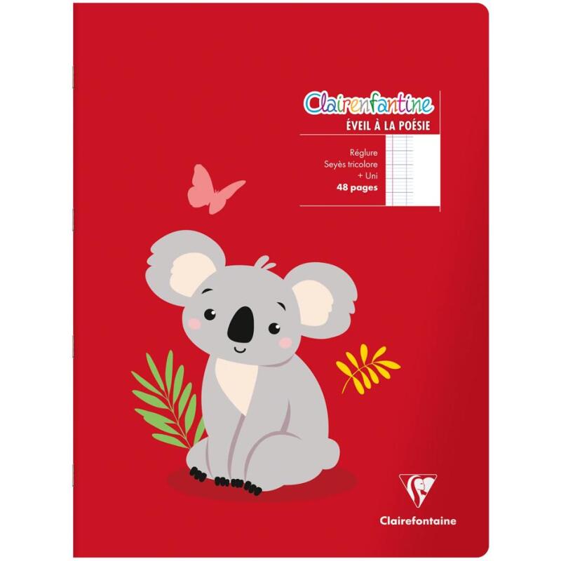 Cahier de poésie piqué Clairenfantine 24x32cm 48p grands carreaux + uni Couleur aléatoire - Assortis