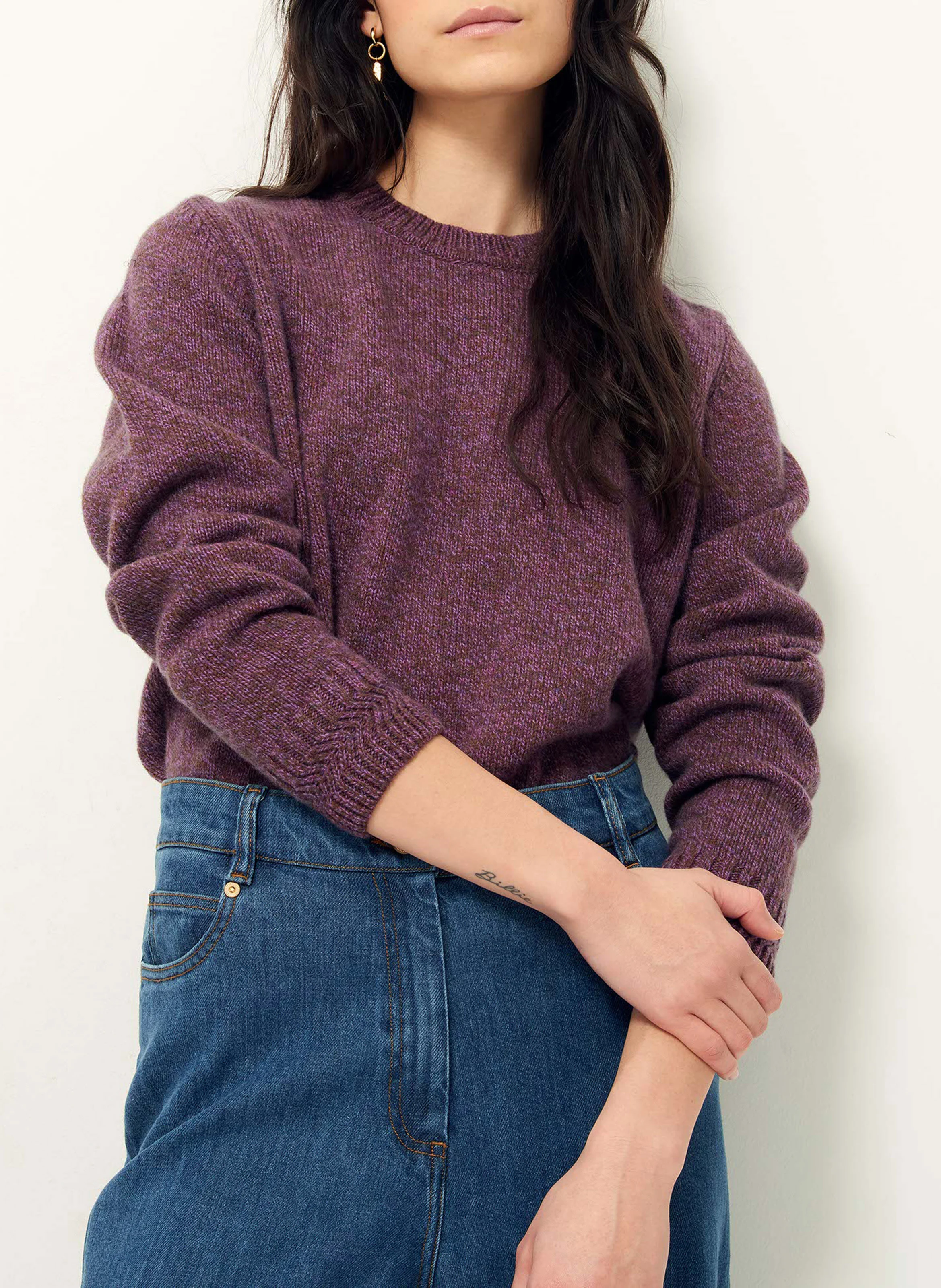 SILTY - Pull droit col rond en laine mérinos | Violet