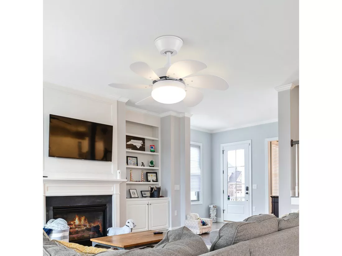 NETTLIFE Ventilateur de plafond blanc avec éclairage, télécommande, silencieux, avec minuterie, 6 pales, pour chambre à coucher