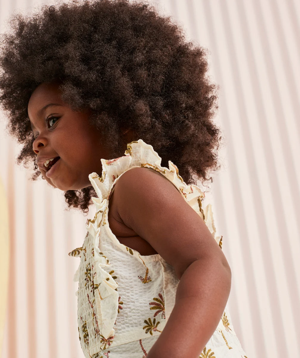 COMBINAISON BÉBÉ FILLE BLANCHE EN COTON AVEC PALMIERS FLOQUÉS