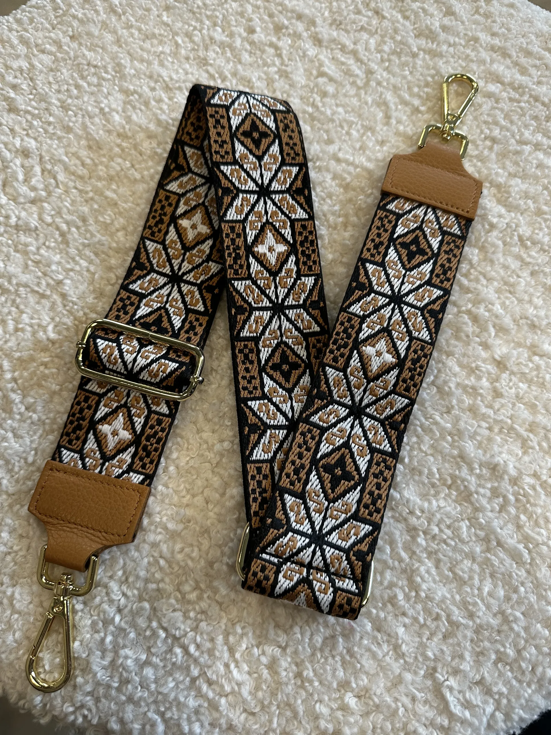 Bag Strap - Cognac/Zwart/Wit - Goud
