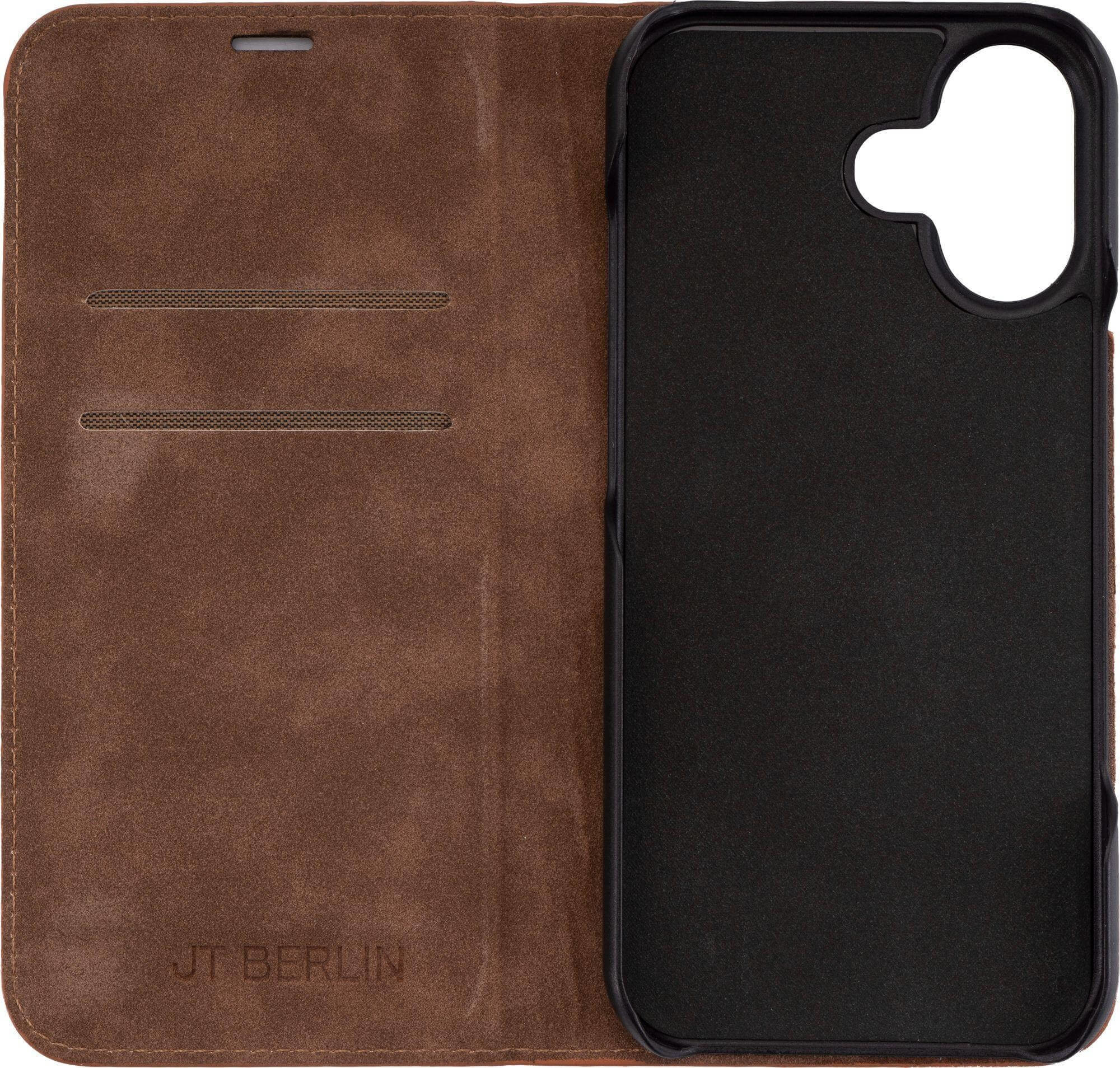 iPhone 17 Echtleder Bookcase Hülle Tegel (11127) - Braun (Cognac)