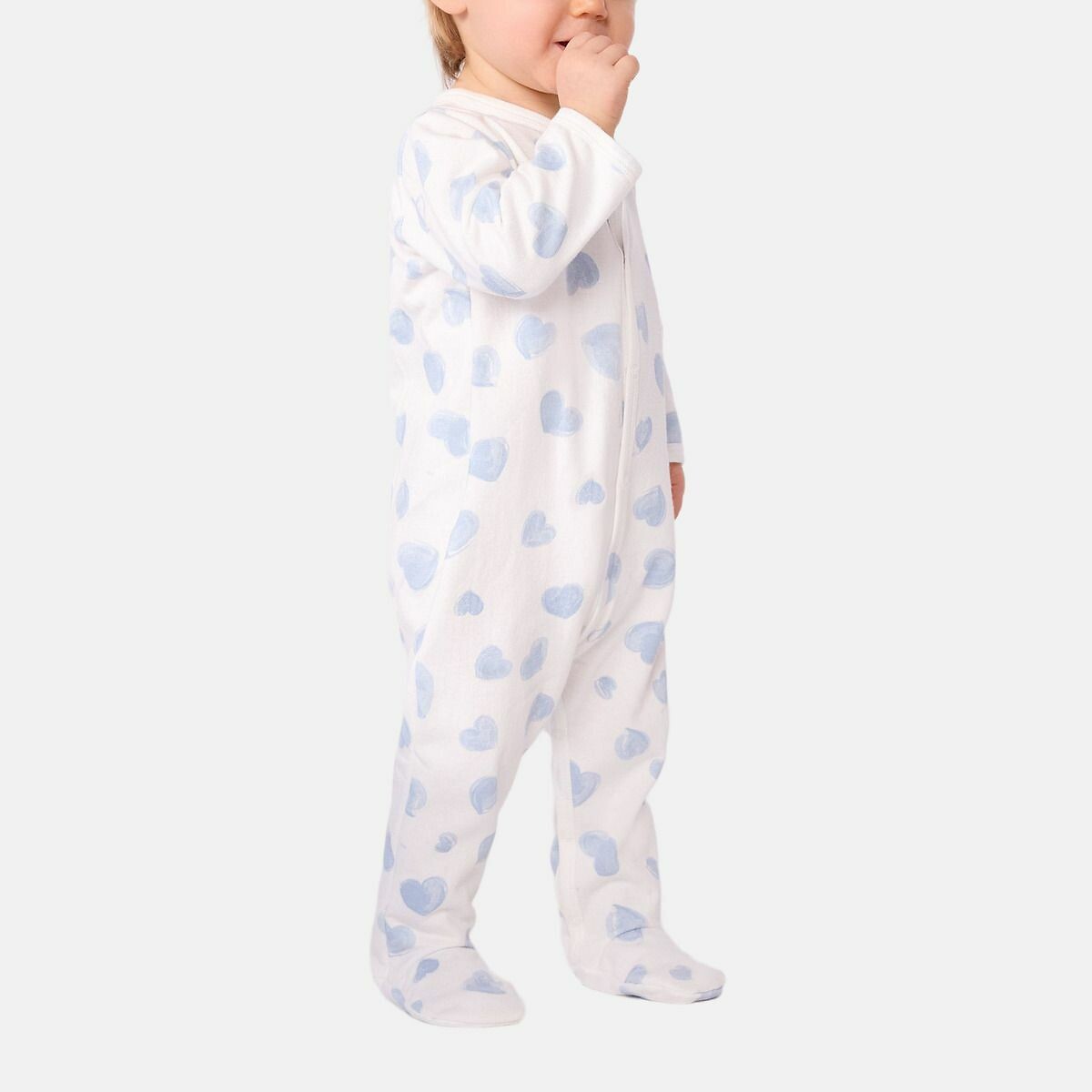 PETIT BATEAU<br>Pijama de bebê em fleece escovado com estampa de coração