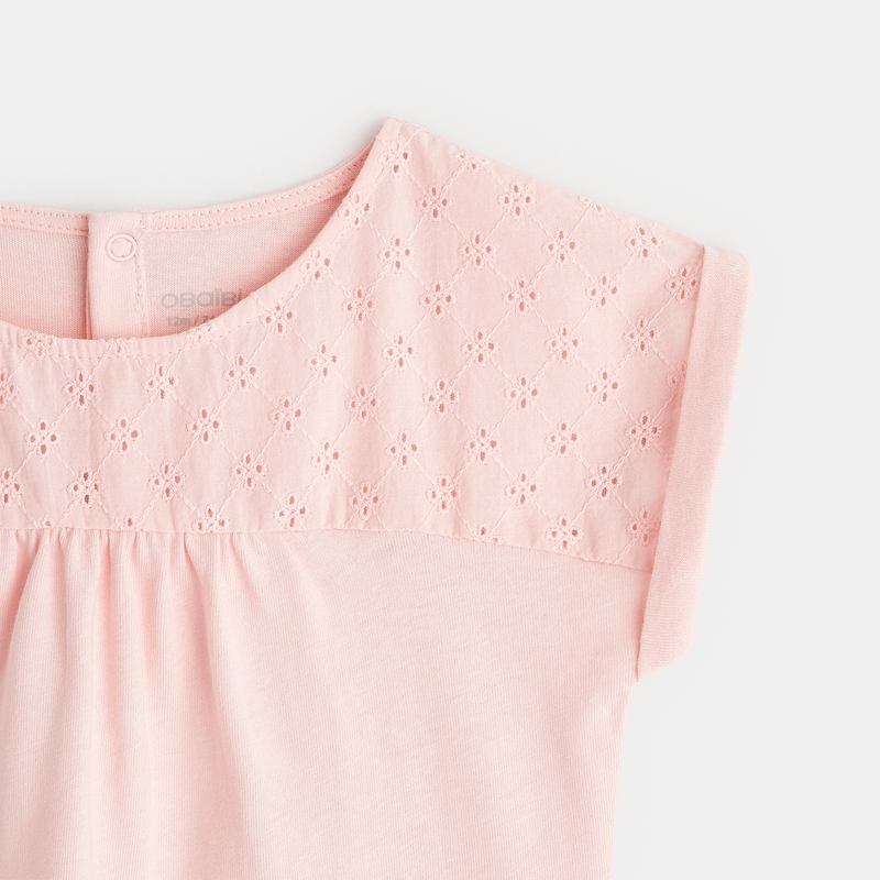 T-shirt col élastiqué rose bébé fille