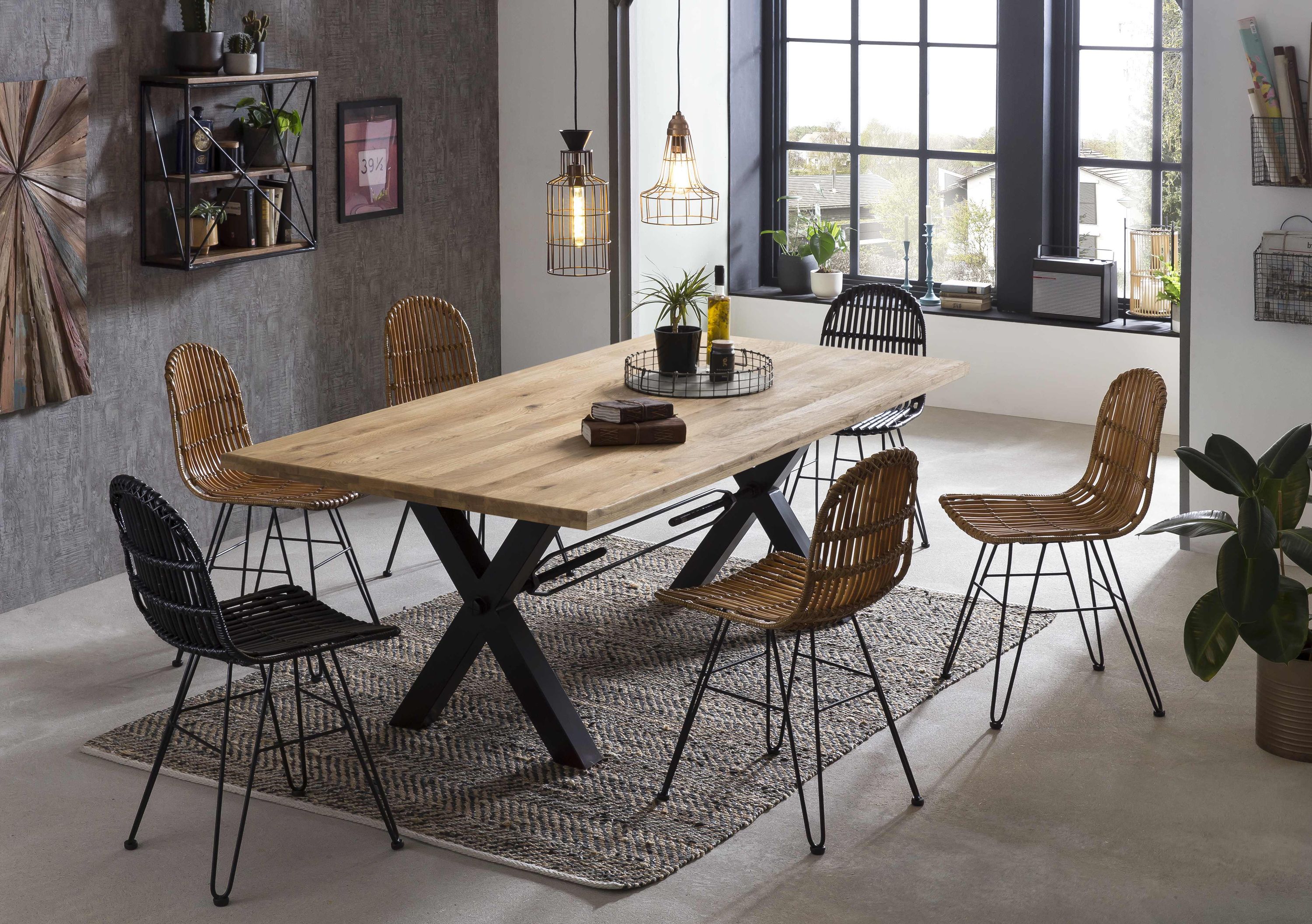 Tisch 240x100cm Wildeiche Metall Holztisch Esstisch Speisetisch Küchentisch