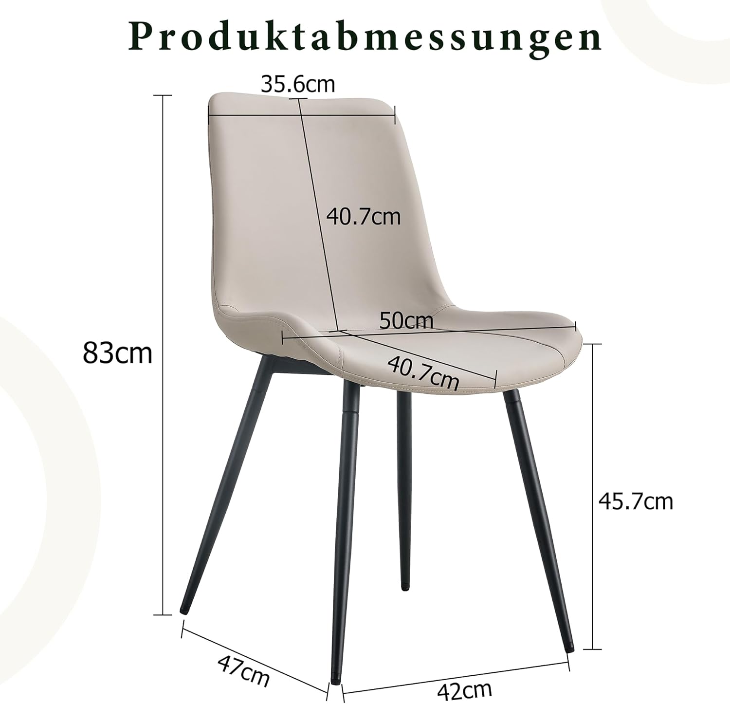 JUFU Esszimmerstühle 4er Set, Stühle Esszimmer mit Lehne, Küchenstühle Kunstleder modern mit Rückenlehne und Metallfüße für Küche, Tresen, Esszimmer (Grau)