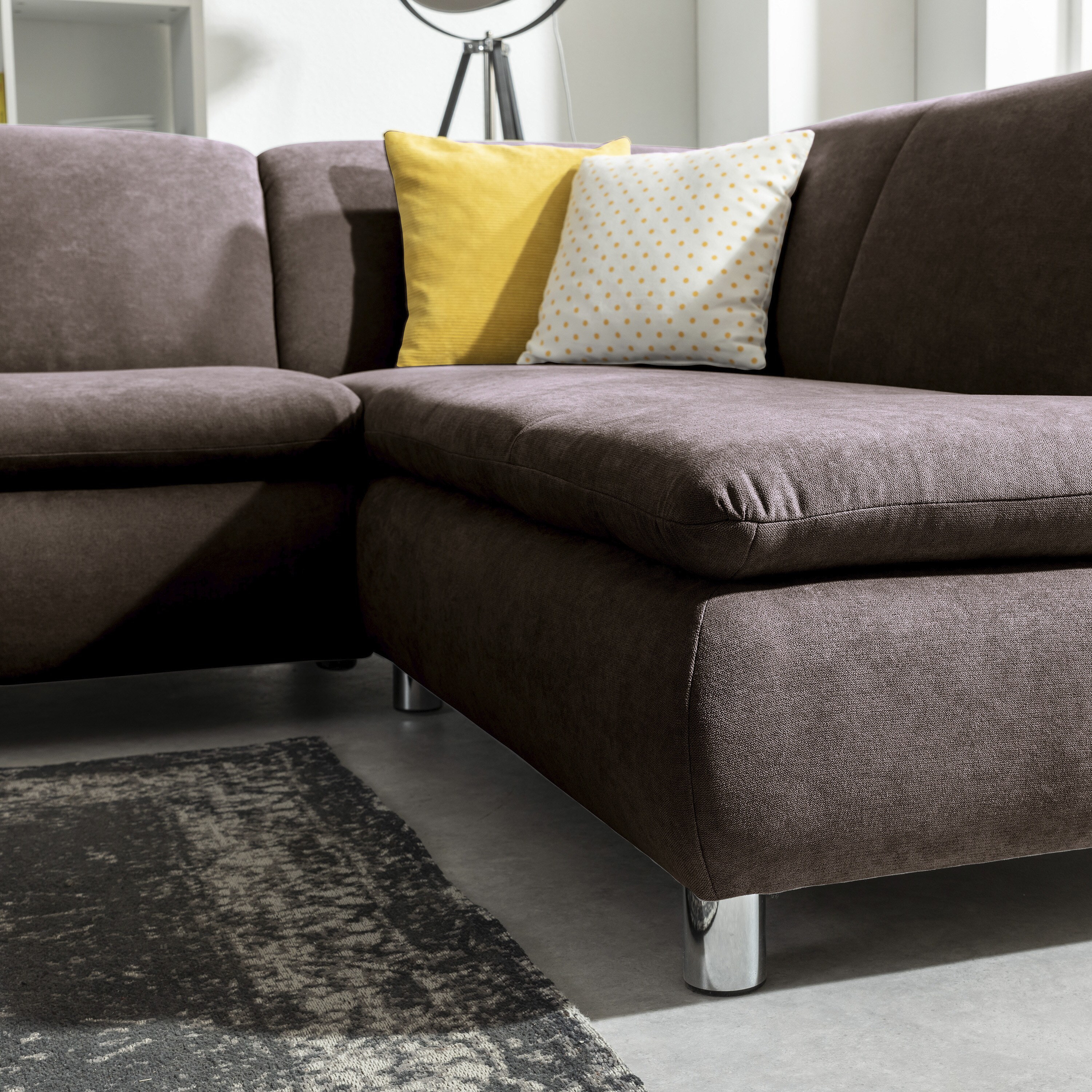 Max Winzer Terrence Sofa 2,5-Sitzer links mit Ecksofa rechts Flachgewebe schoko