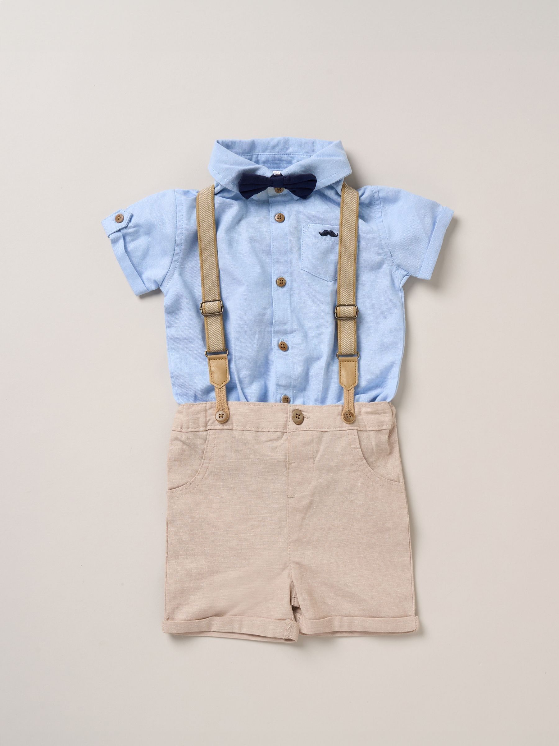 Bruin - Little Gent bodysuit-overhemd, korte broek en bretels outfitset