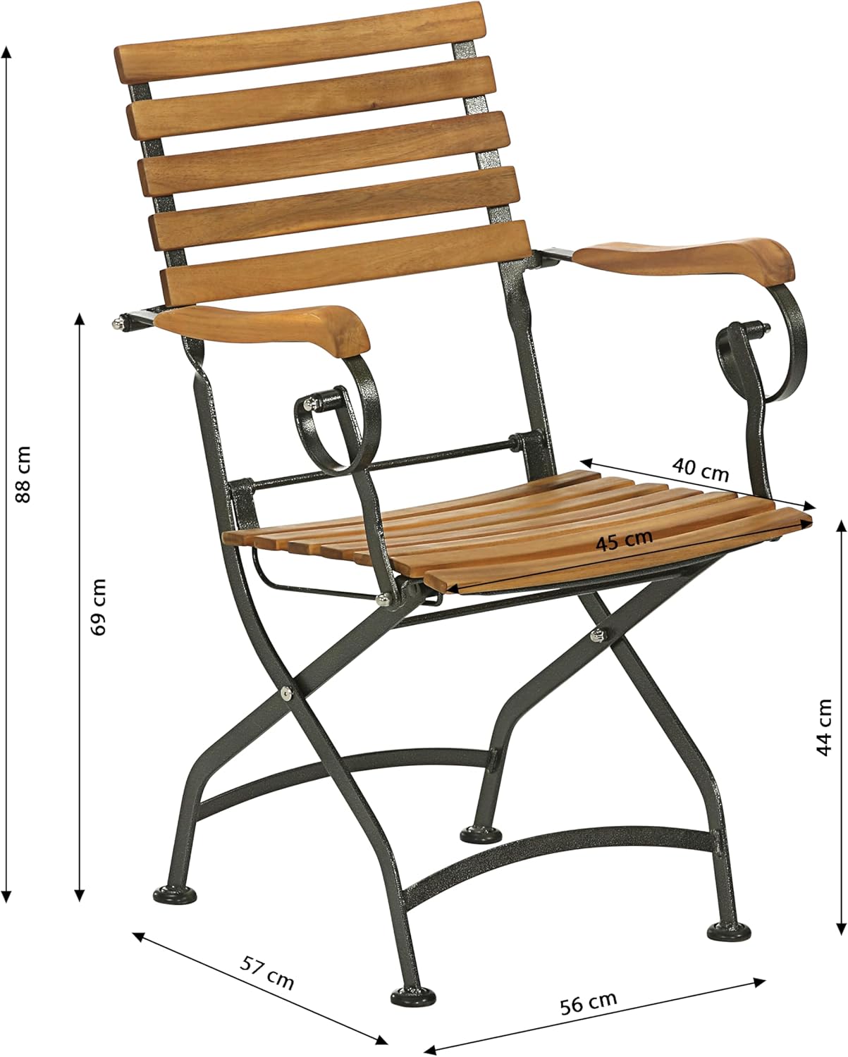 Dehner Klappsessel Tegernsee, ca. 88 x 57 x 56 cm, aus FSC® - zertifiziertem Akazienholz / Stahl, natur / schwarz