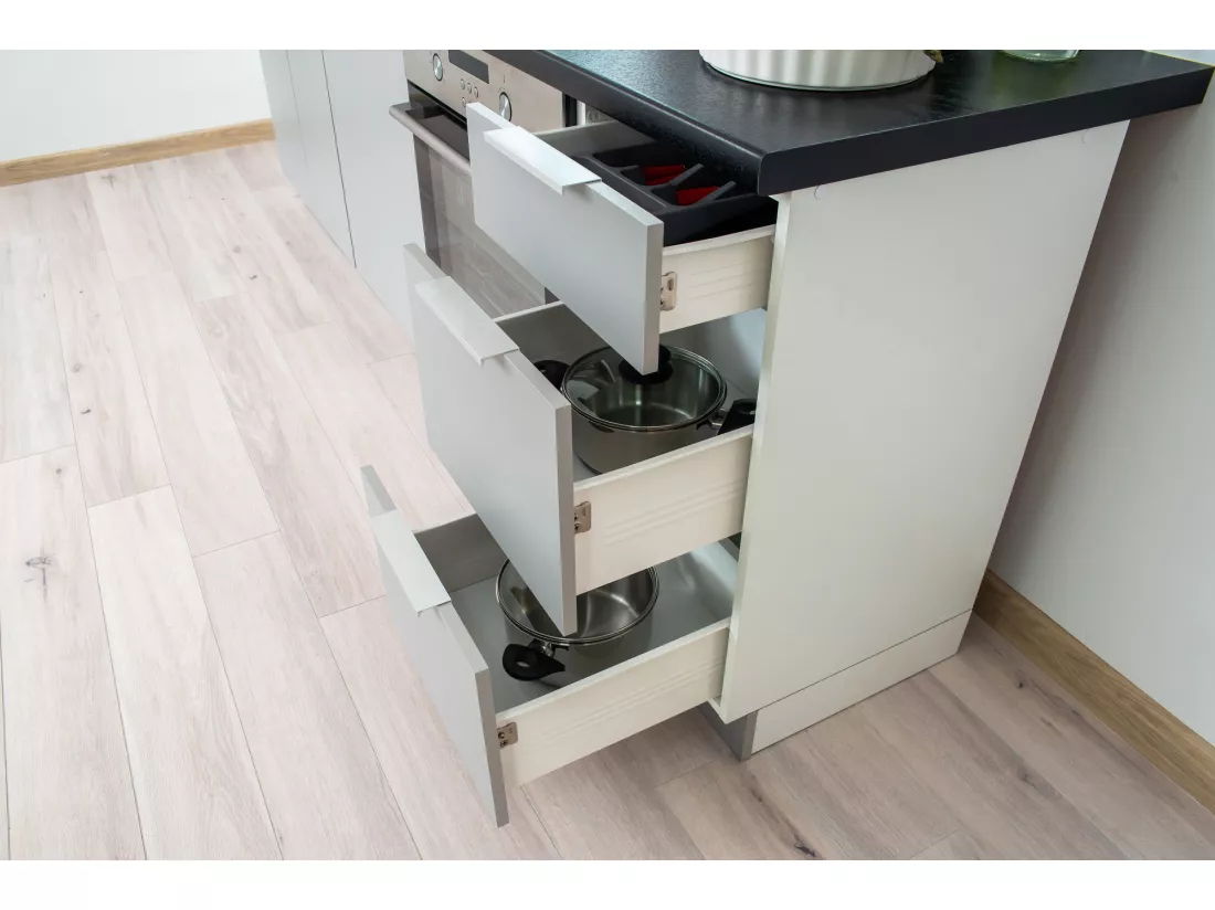 Cuisine complète Ela 8 éléments couleur chêne/gris clair - Longueur 240 cm