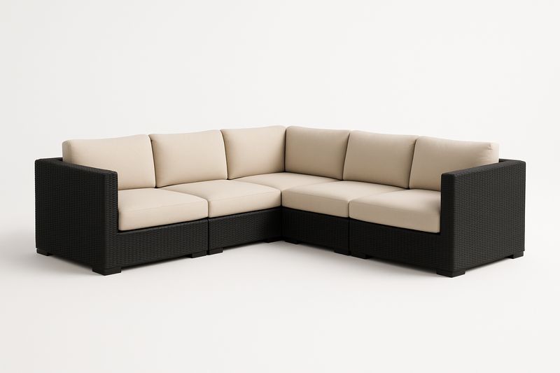 Ecksofa Set Polyrattan mit Polyesterkissen Schwarz/Beige
