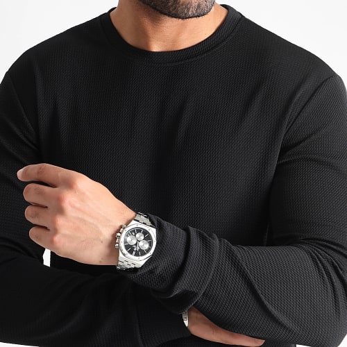 Lot De 2 Sweats Crewneck Texturé Waffle 0542 0543 Noir Blanc