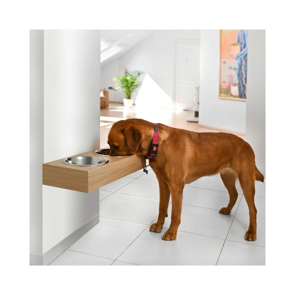 Dubuo - set de 2 gamelles pour chien surélevées, support mural en bois, taille l