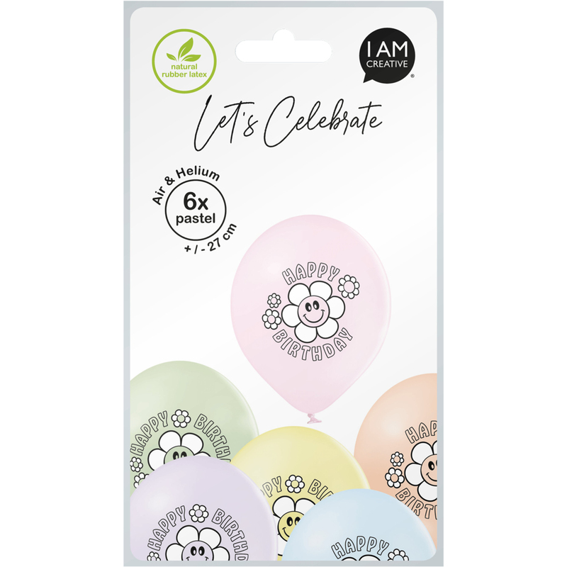 I AM CREATIVE Luftballons Birthday Daisy, pastell, 6 Stück