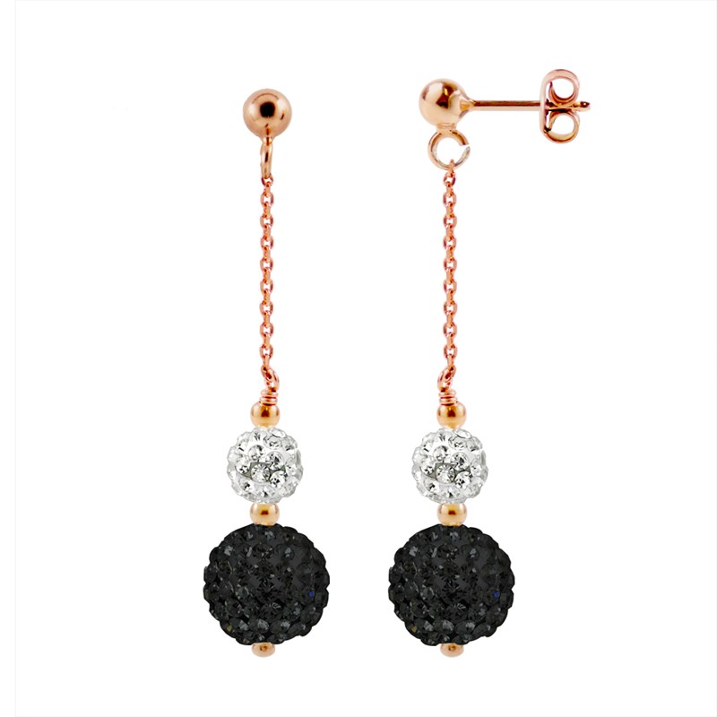 Boucles d'Oreilles - Cristal blanc - Noir - Argent 925