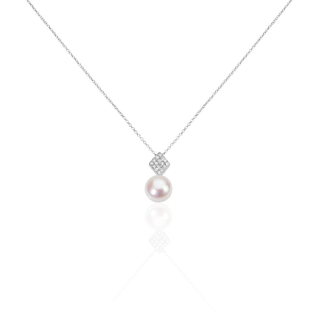 Collier Shirine Argent Blanc Perle De Culture Et Oxyde De Zirconium