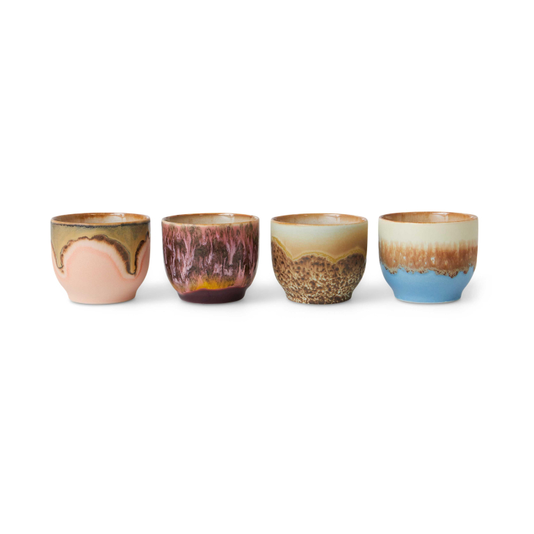 HKliving 70's Ceramic koffiekop set van 4 java
