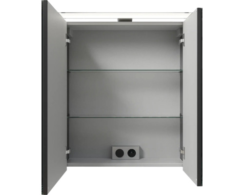 Pelipal Sunline 121 badkamermeubelset (B x H x D 61 x 200 x 46 cm), antraciet fronten, met mineraal gegoten wastafel, badmeubel met 3 laden en spiegelkast met LED-verlichting