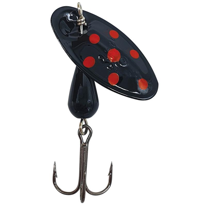 Cuiller Tournante Suissex Cicada Noir Points Rouges Fluos