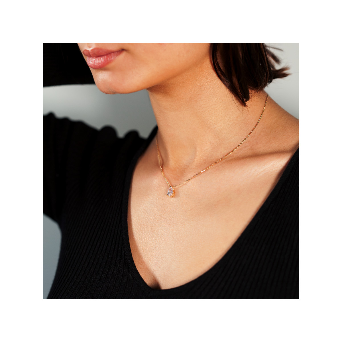 Collier plaqué or zirconia 45 cm