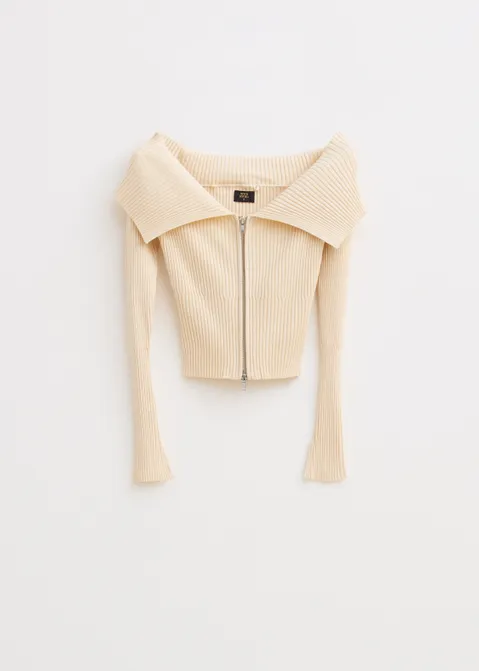Off-shoulder vest met rib structuur off-white (WIT.O)