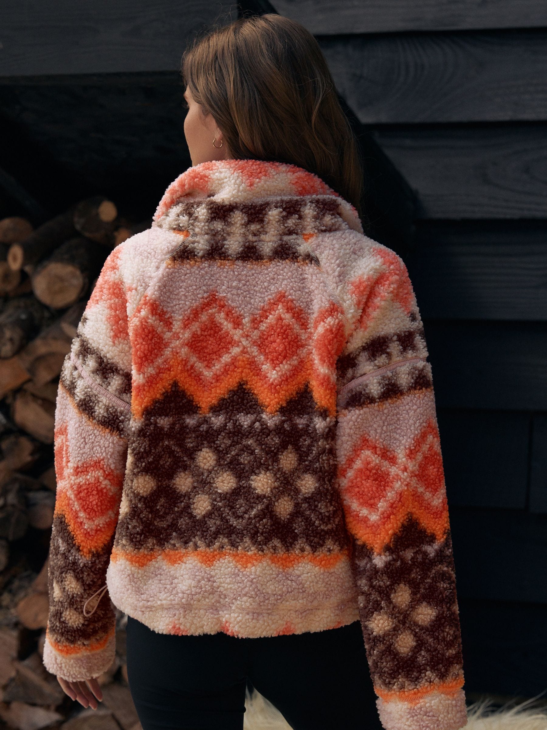Orange Asymmetric - Borg fleece met korte rits