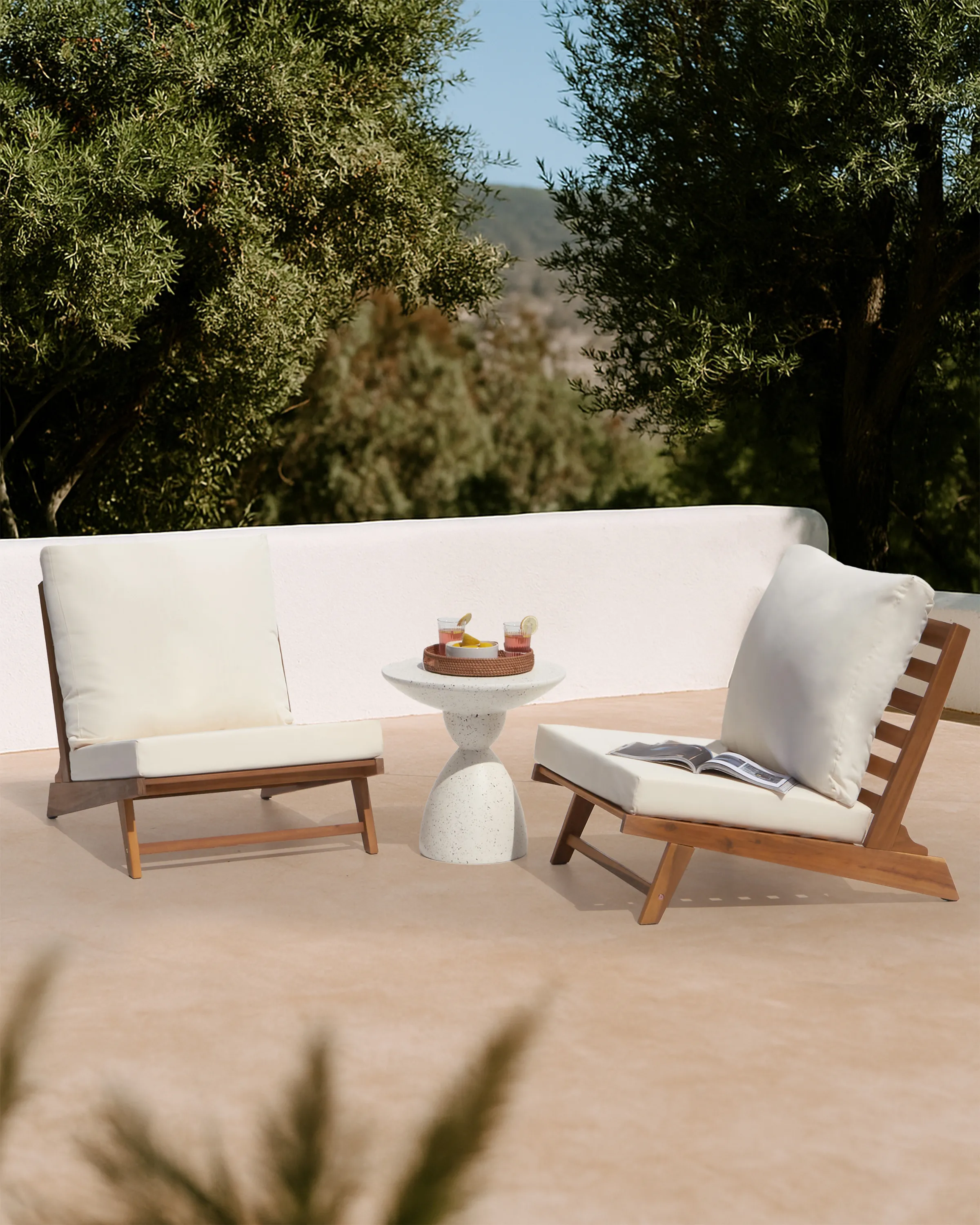 Set van 2 stoelen met zitkussen MICCIANO Acaciahout Gebroken wit
