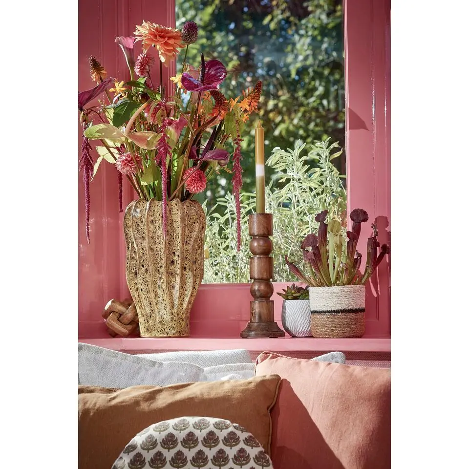 Mica Decorations Philo Kandelaar - H30 x Ø11 cm - Mangohout - Bruin