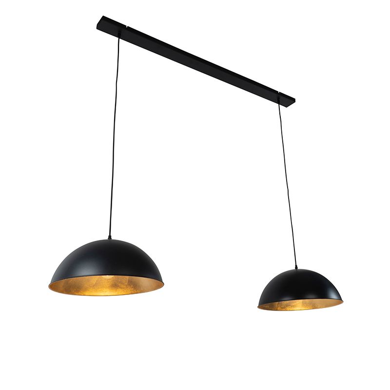 Industriële hanglamp zwart met goud 2-lichts - Magnax