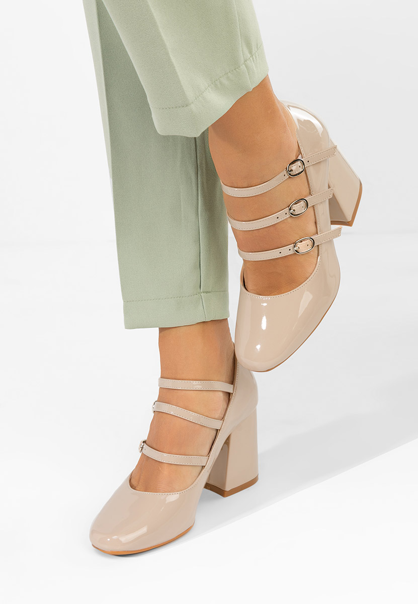 Chaussures vernies à talon épais beige Genina