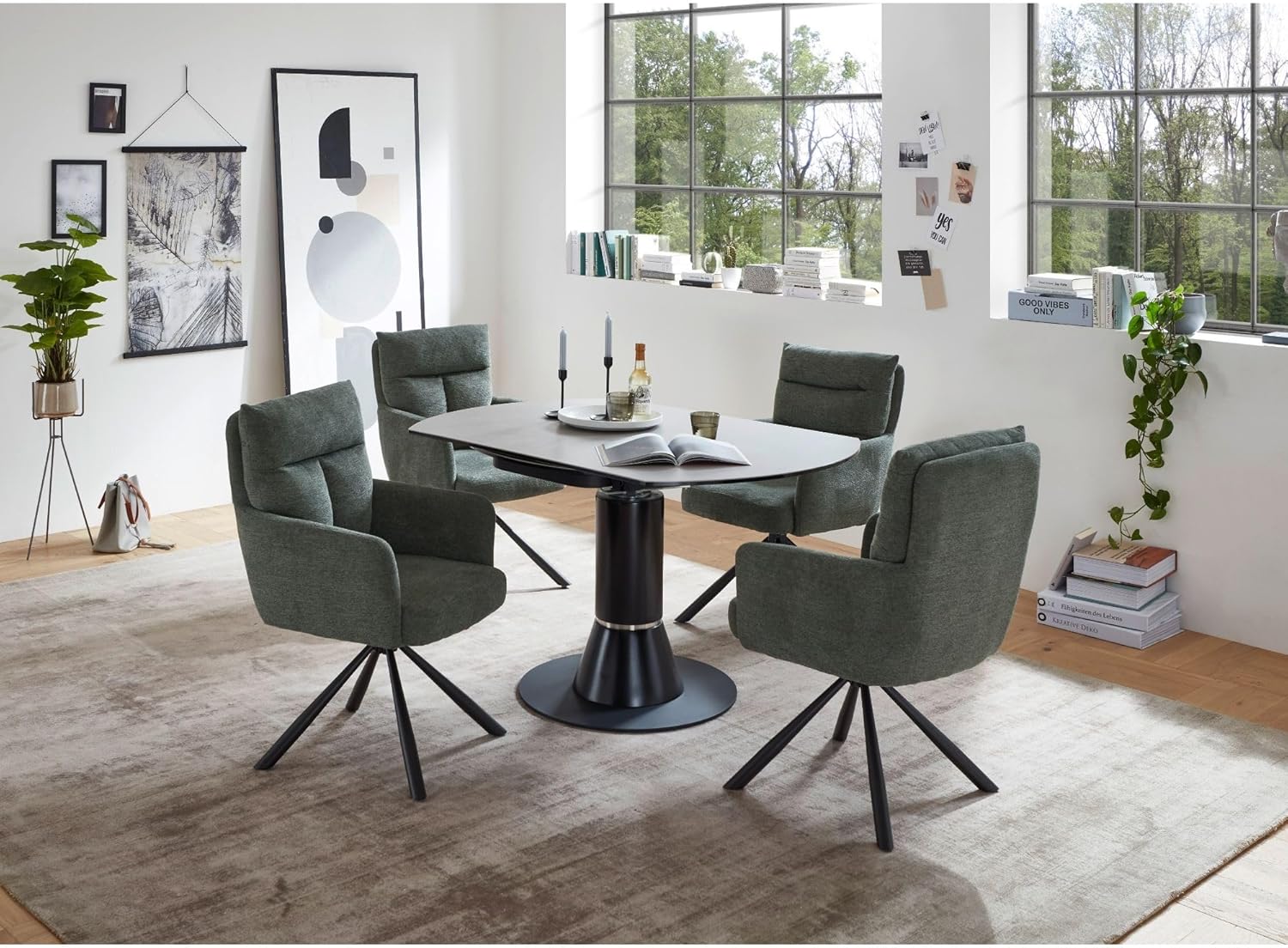 SOFIA Esszimmerstühle 2er Set mit schwarzem Metallgestell und Microfaser Bezug, Grau - Bequeme Stühle für Esszimmer & Wohnzimmer - 60 x 93 x 67 cm (B/H/T)