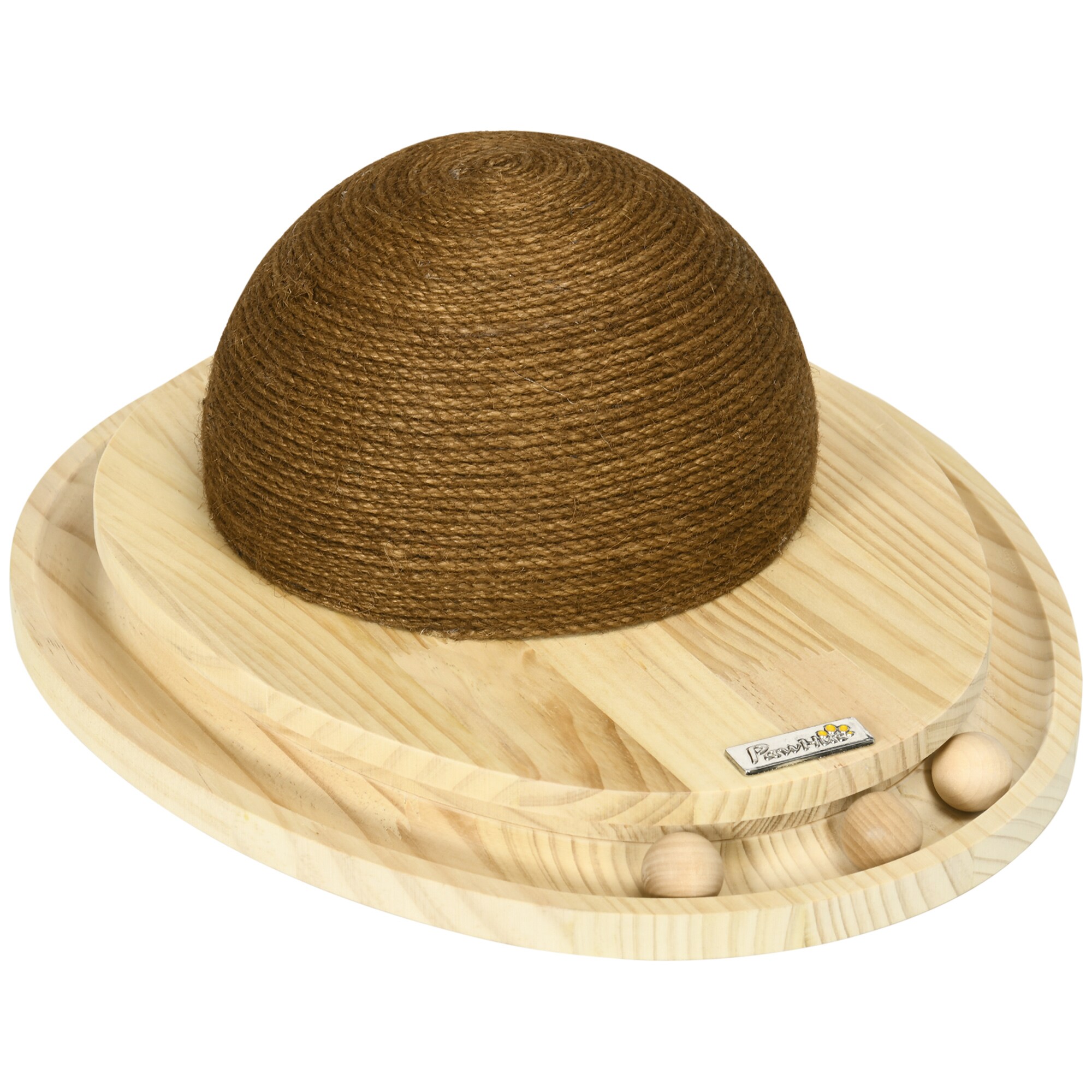 PawHut Holzkatzenspielzeug mit Kratzbrett natur 39,5L x 32,5B x 14,5H cm
