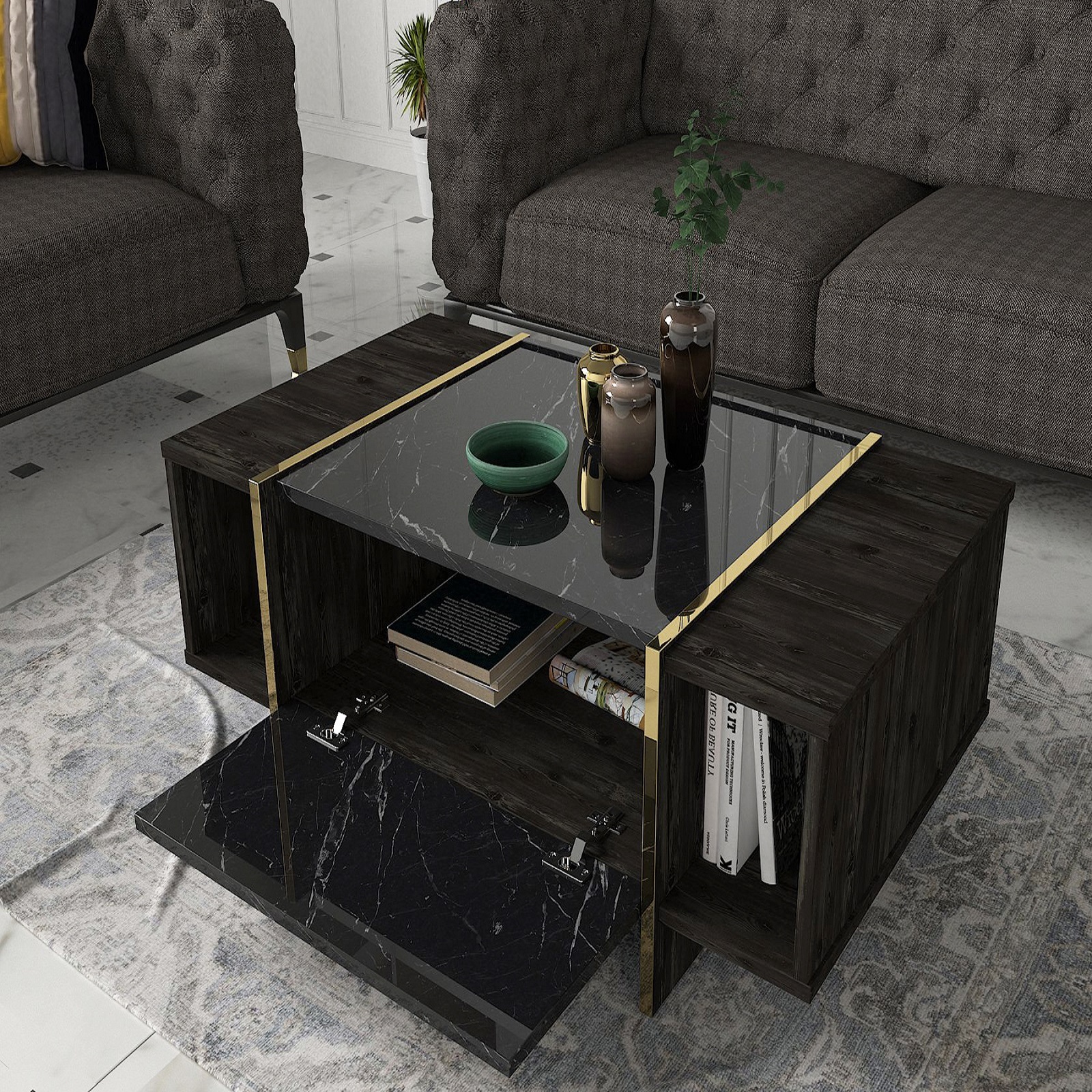 Couchtisch - marmor-grau - 103,8 cm