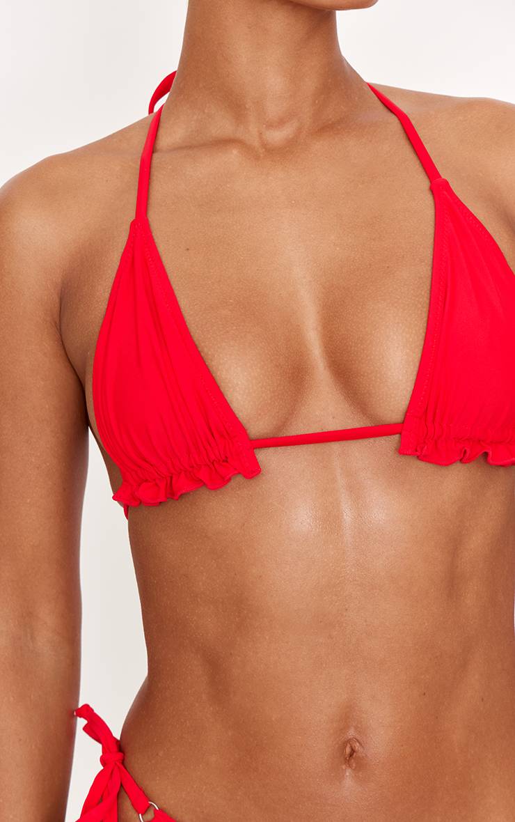 Rouge Haut De Bikini Rembourré À Volants