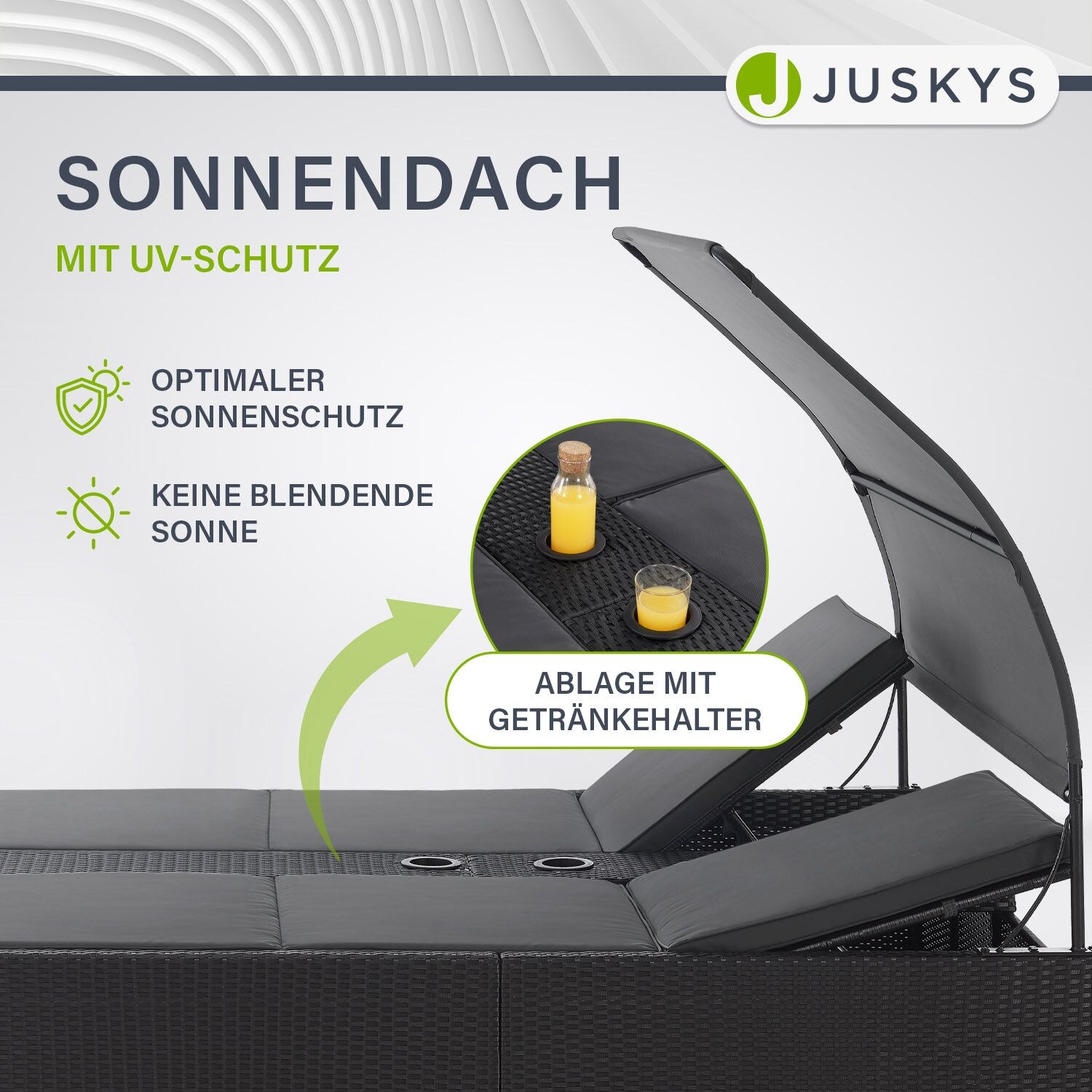 Juskys Polyrattan Doppelliege Syros - Outdoor Liege mit Dach & Auflagen - Sonnenliege Schwarz