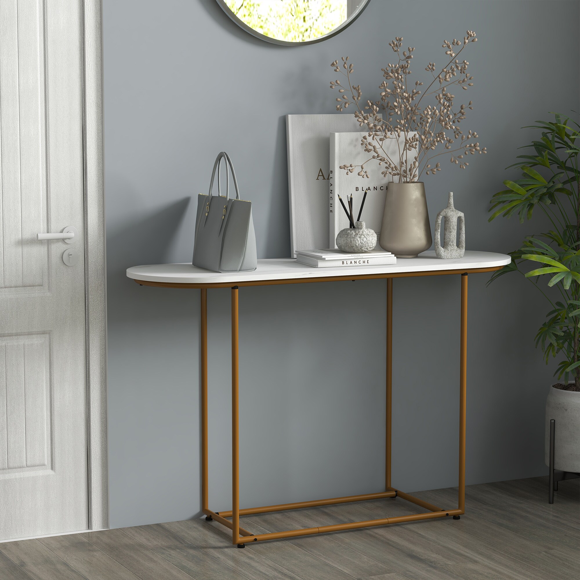 HOMCOM Konsolentisch mit Stahlrahmen weiß, gold 120L x 40B x 75H cm