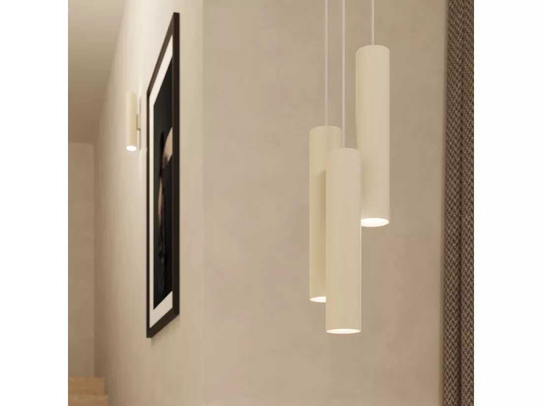Lampe à suspension Lagos grenier en acier - 3 sources lumineuses - L.19,5 x H.108 cm - beige