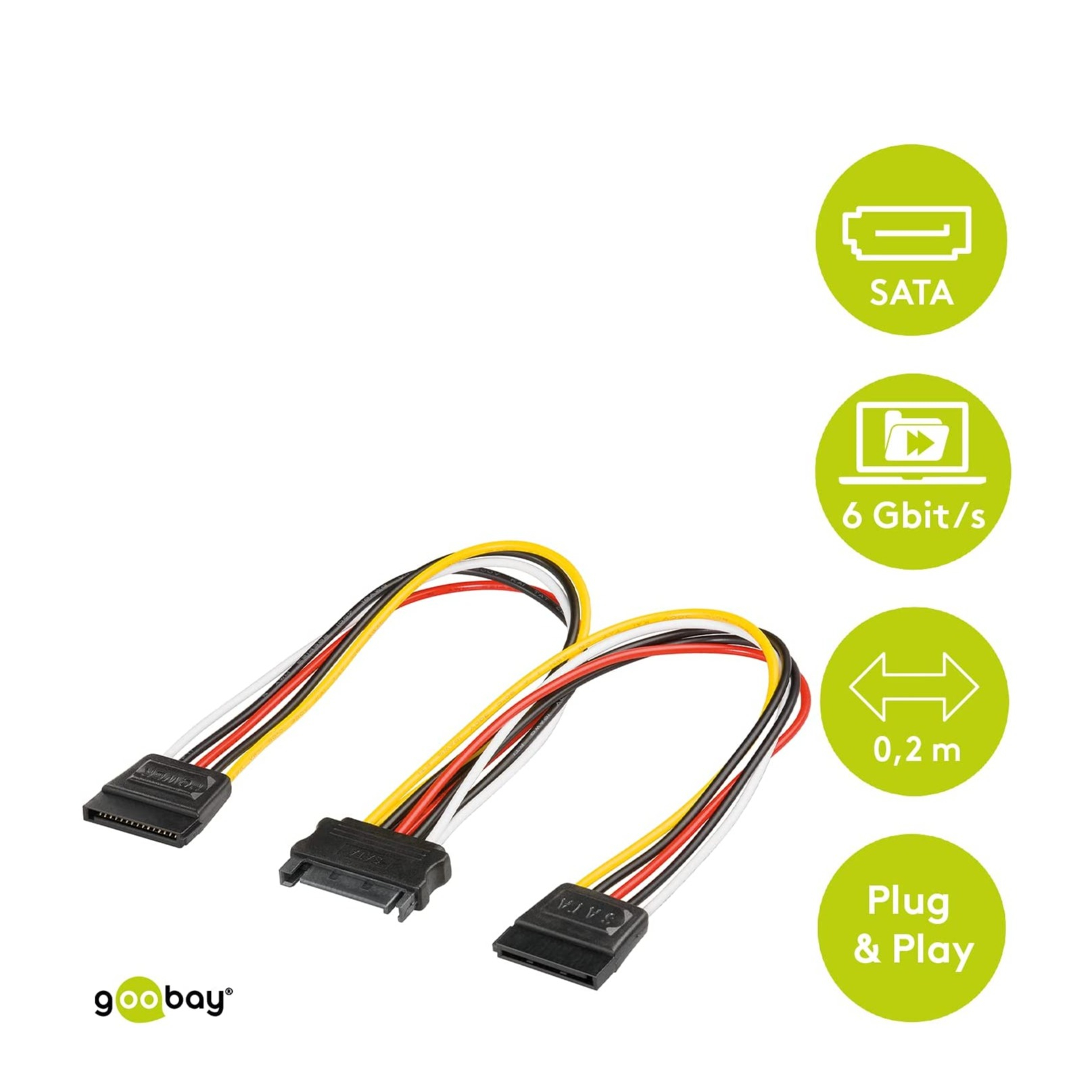(20cm) 15-pol. 2x SATA Stecker (M) auf 15-pol. SATA Stecker Buchse (W) Y-Stromkabel