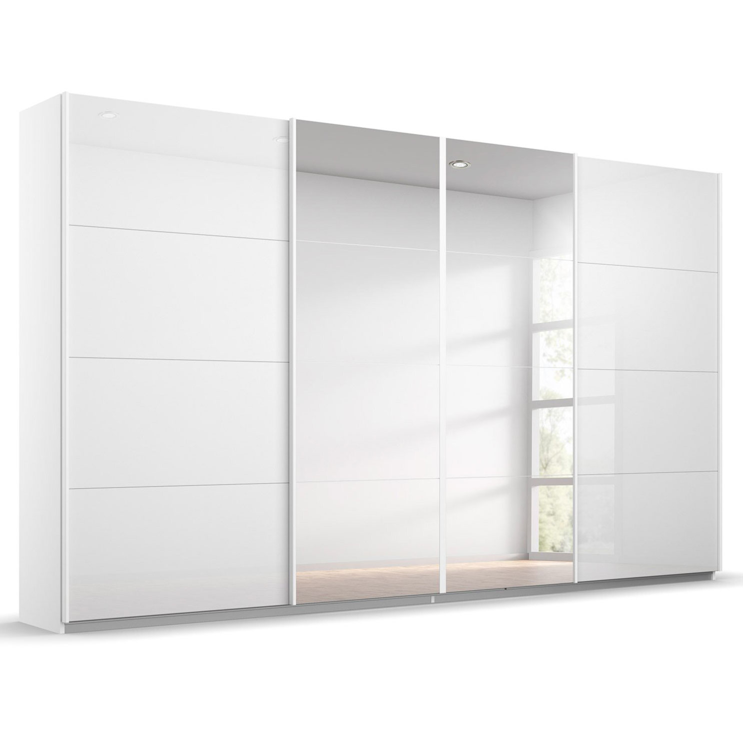 Schwebetürenschrank - weiß Hochglanz - 315 cm