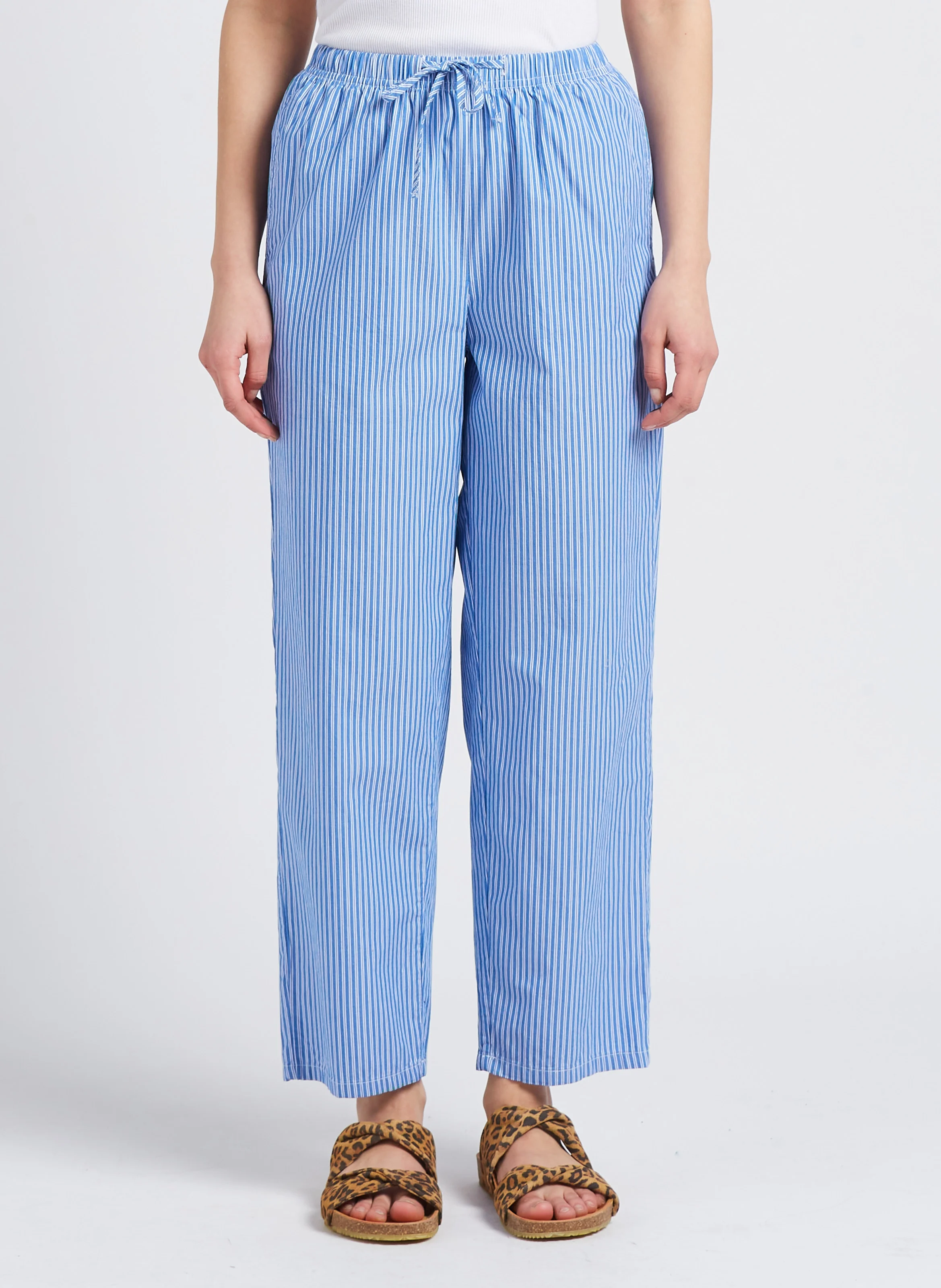 ZATYBAY - Pantalon carotte en coton rayé | Bleu