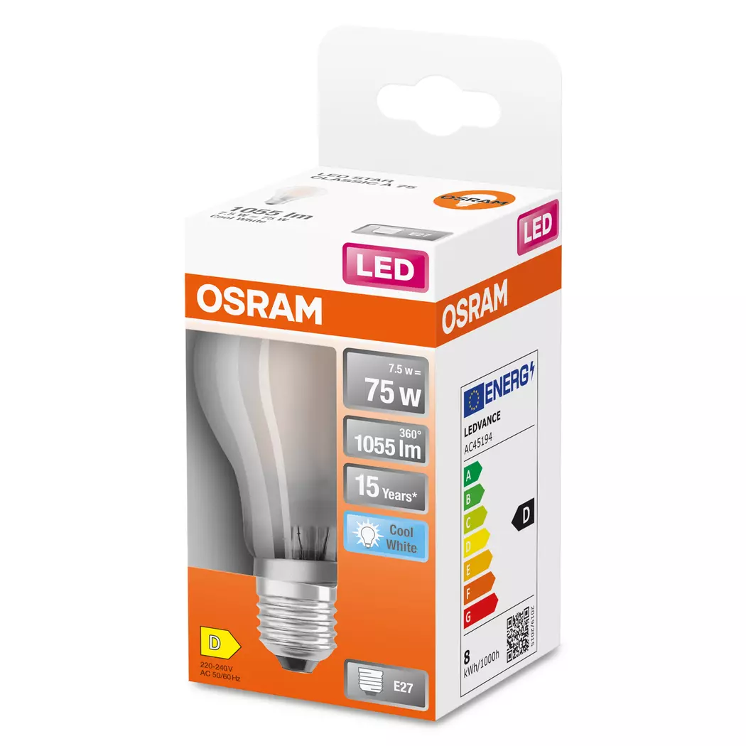 LED-Birne E27/7,5 Watt/Energie D
