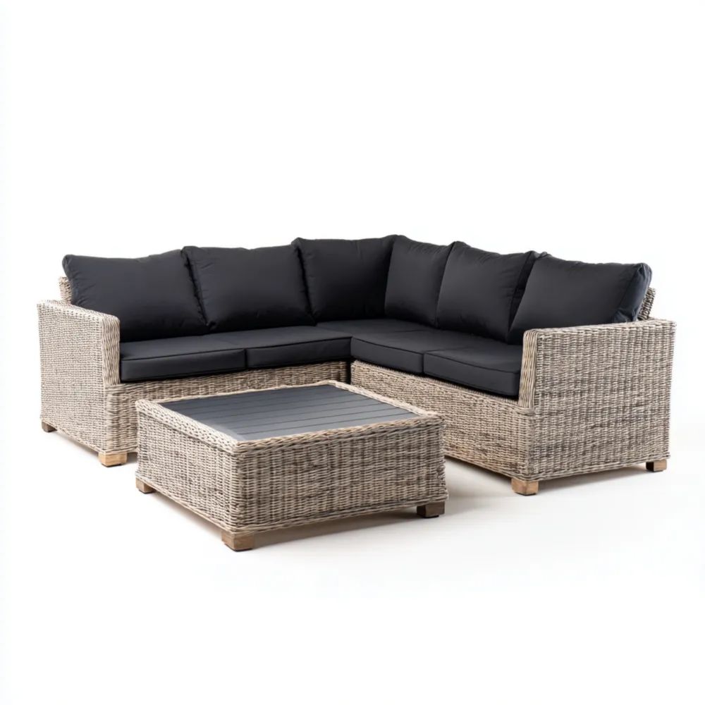 Garten-Sofaset Rattan 250x250x70 cm – Schwarz/Natur – Moderner Stil