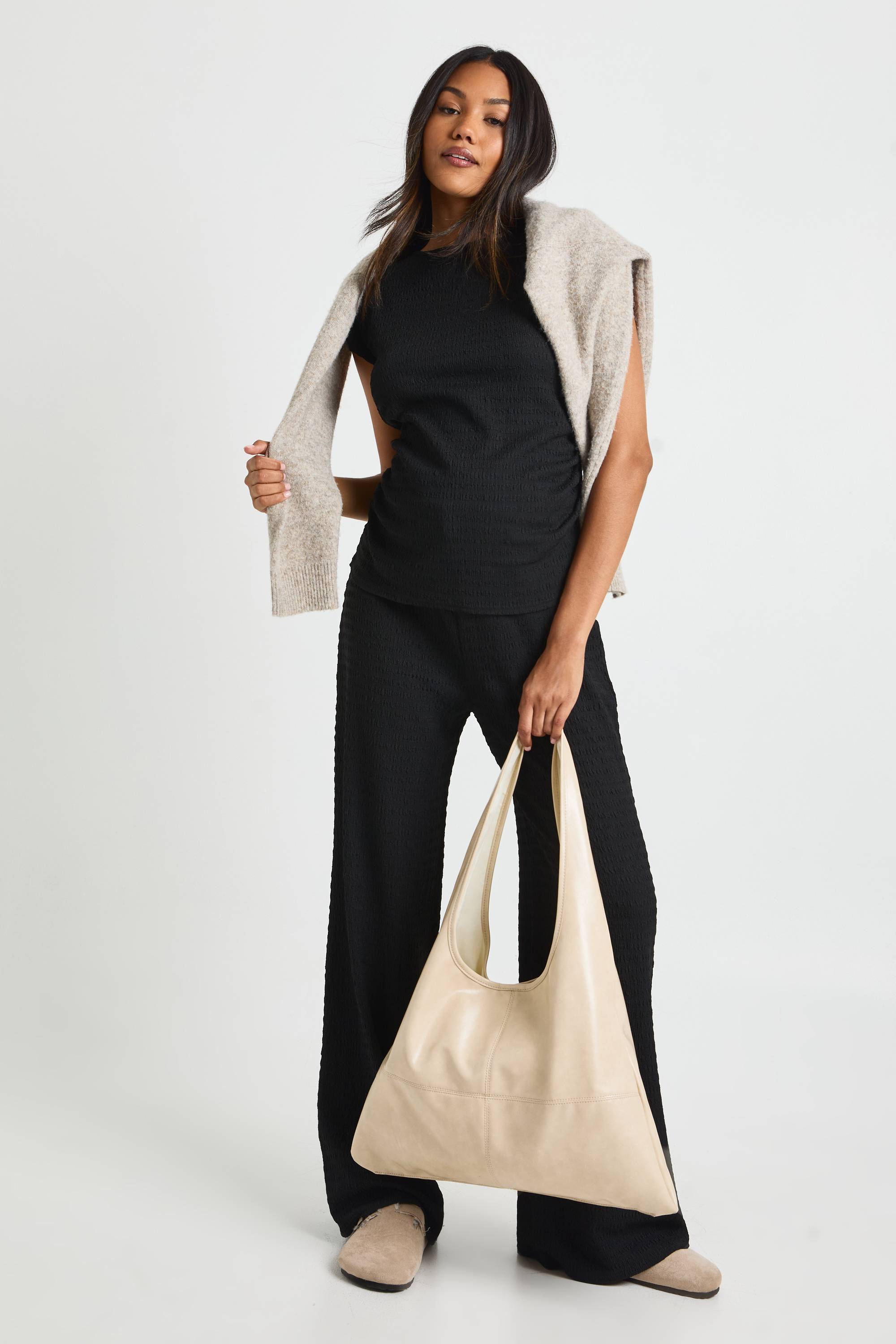 boohoo Top texturé pour maternité & pantalon à jambes larges à taille élastiquée, ensemble coordonné