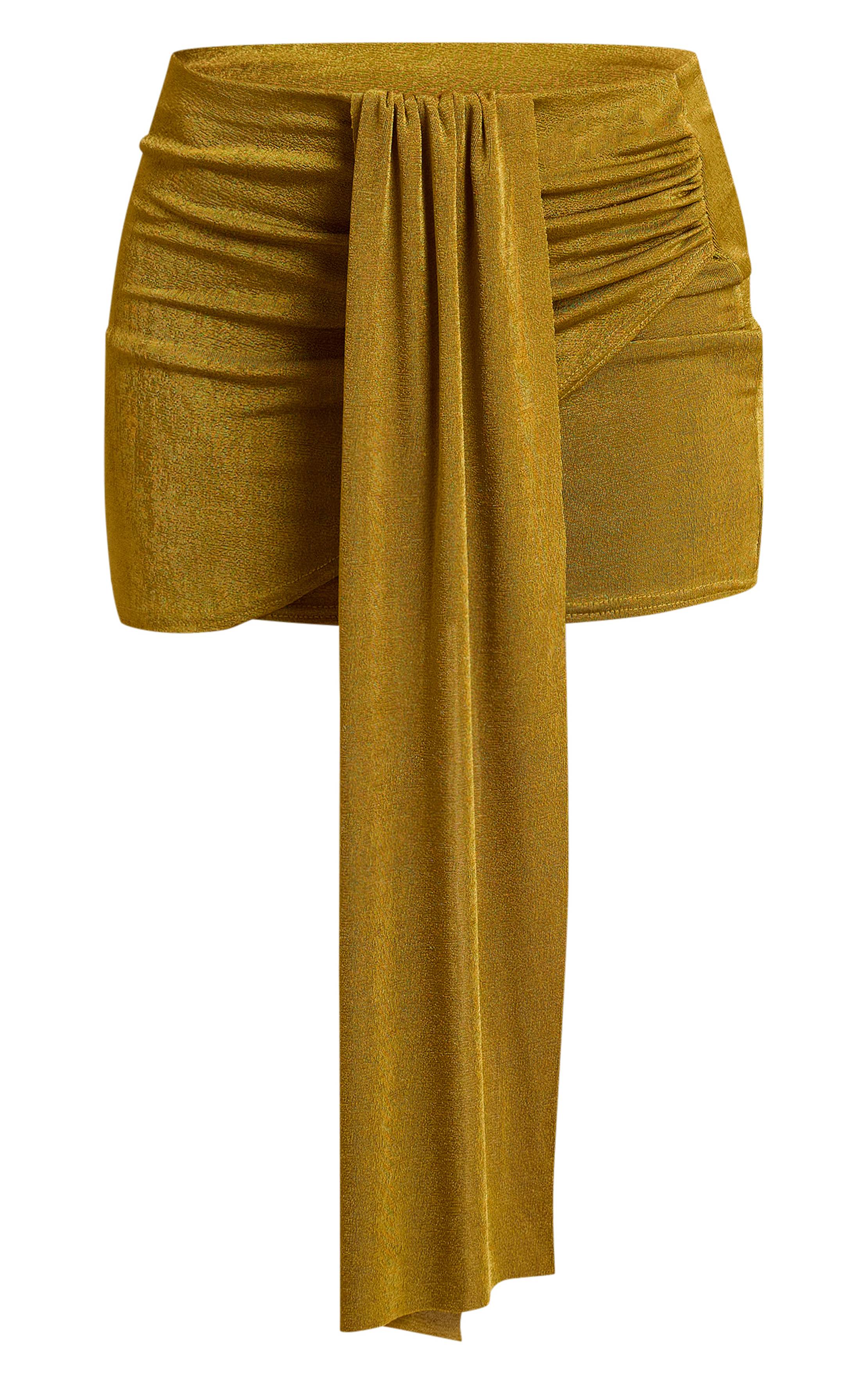Vert Olive Ensemble Jupe Courte Drapée Portefeuille Et Haut Texturé Assorti