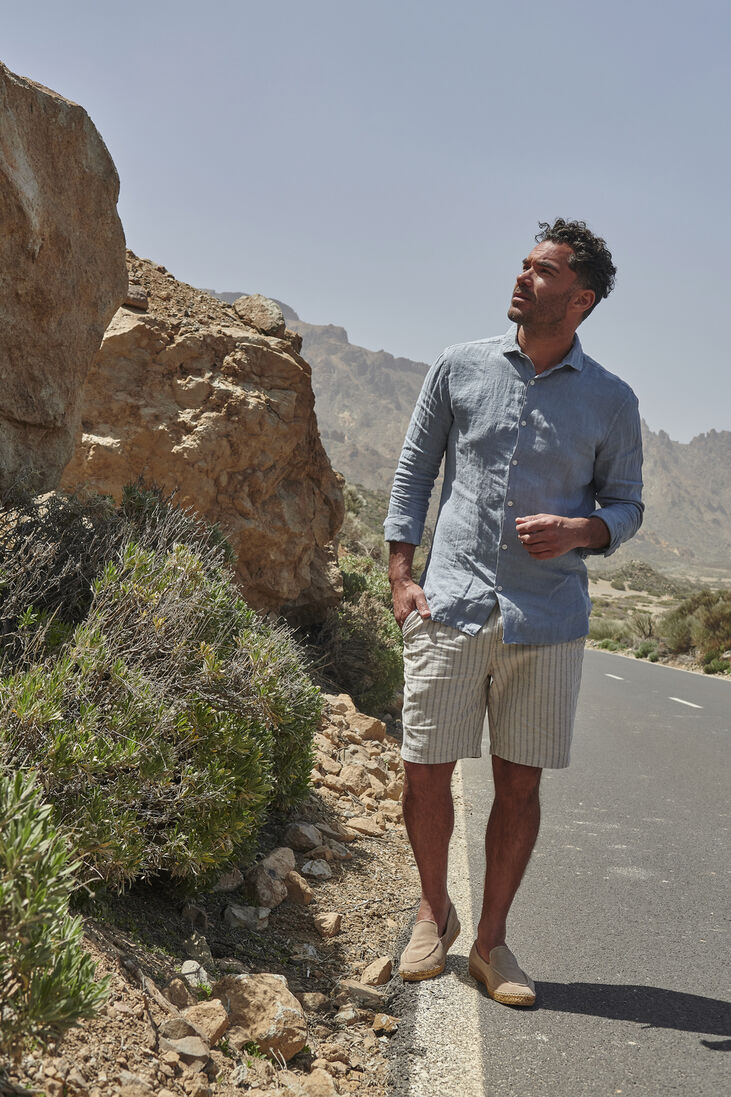 SCOTCH & SODA zand scotch & soda korte broek fave - printed cotton/linen bermuda short