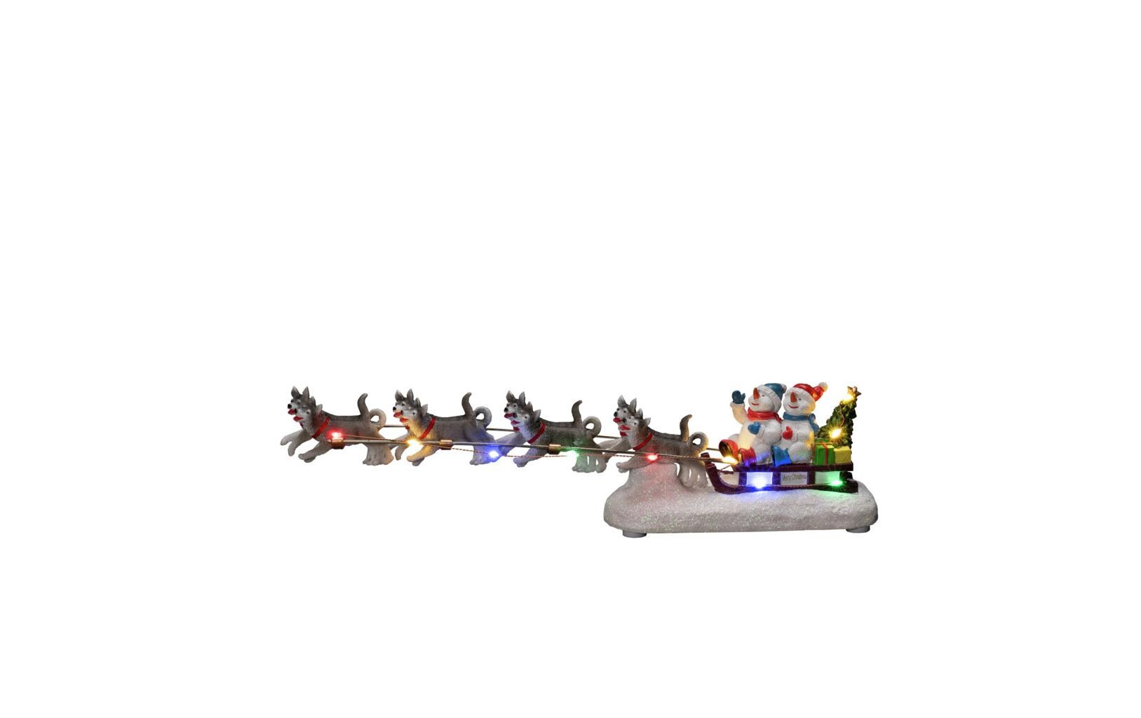 LED-Figur Schneemann mit Schlitten, 38 cmLED Schneemann mit Hundeschlitten