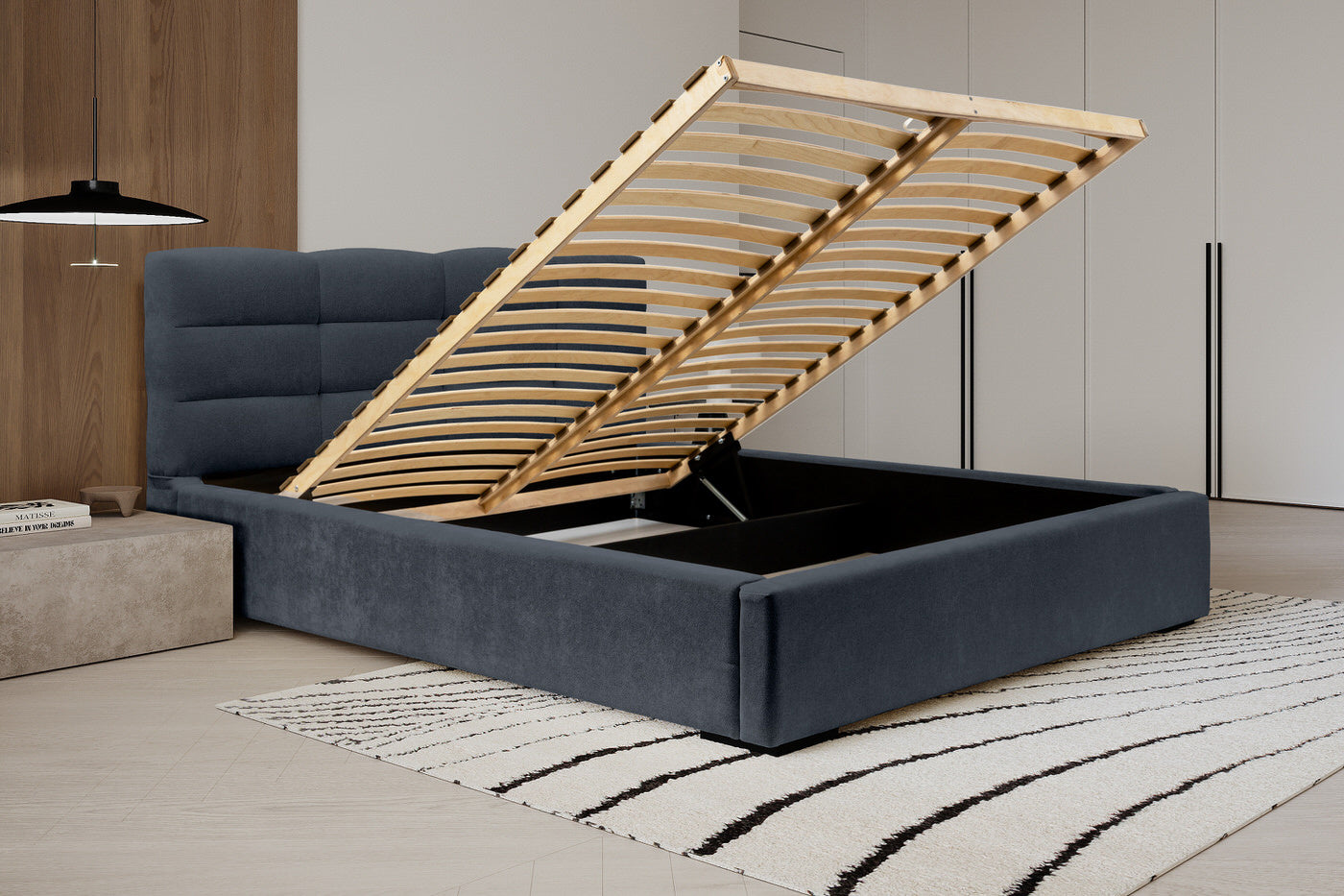Trae Mobler Faro 140 x 200 cm Gestoffeerd Bed Donkerblauw