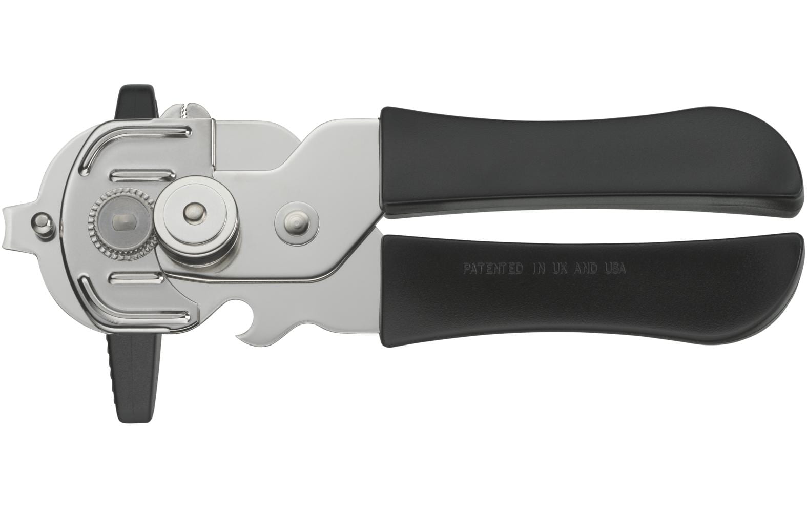 Dosenöffner Schwarz/SilberÖffner mit Kapselheber, Deckelzange und Flaschenöffner