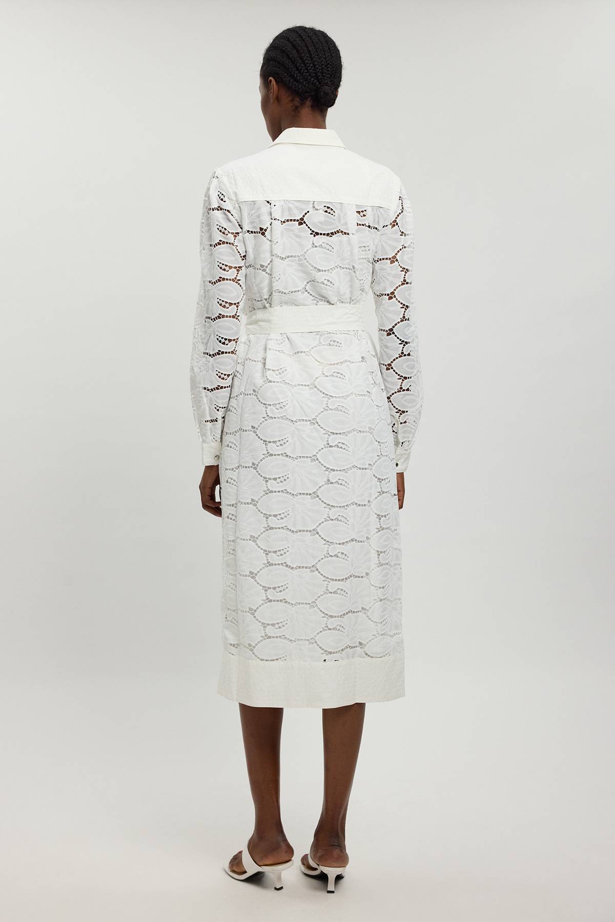 KarenMillen Robe Chemise En Coton Tissé À Col Avec Broderie Ajourée